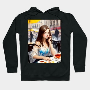 beauitful woman on parisian cafe Hoodie